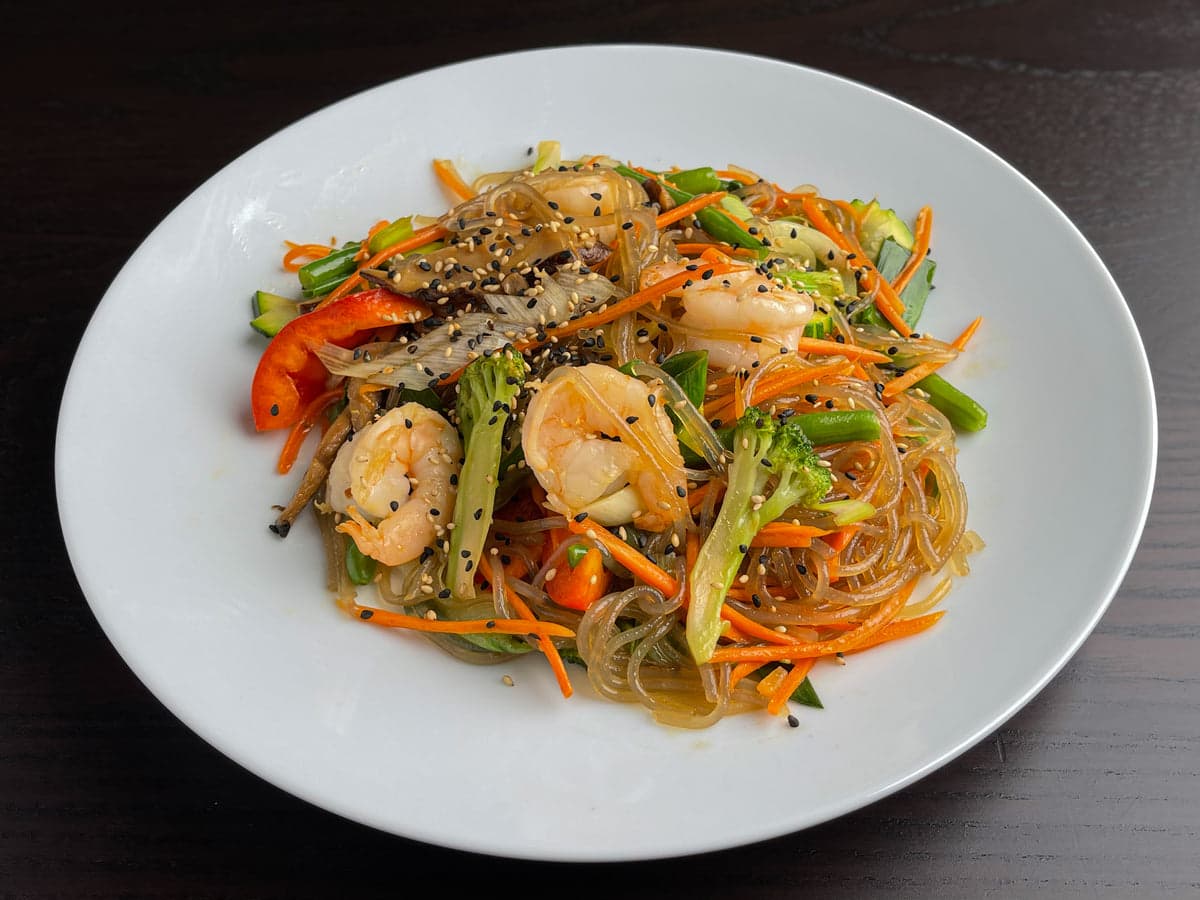Japchae - Glasnudeln mit Garnelen